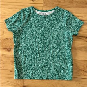 Croft & Barrow White with Green Flower Pattern Tee Shirt Top Size XL